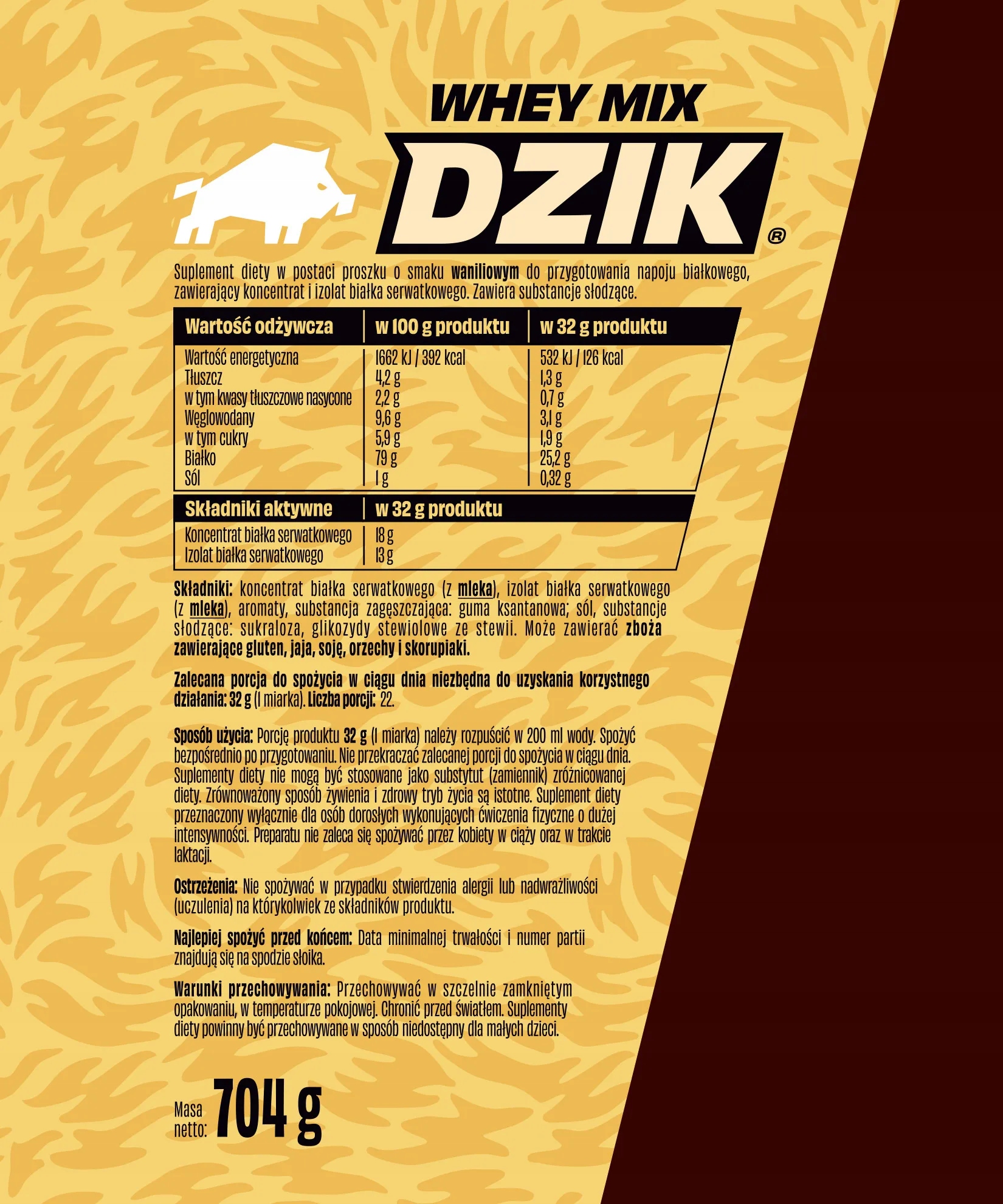 Odżywka białkowa WPC&WPI WHEY MIX DZIK 704g smak WANILIOWY - obrazek 2