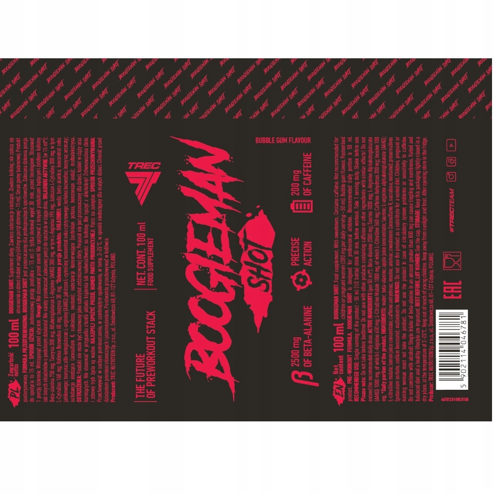 Odżywka przedtreningowa Trec Nutrition Boogieman Shot 100 ml guma balonowa - obrazek 2