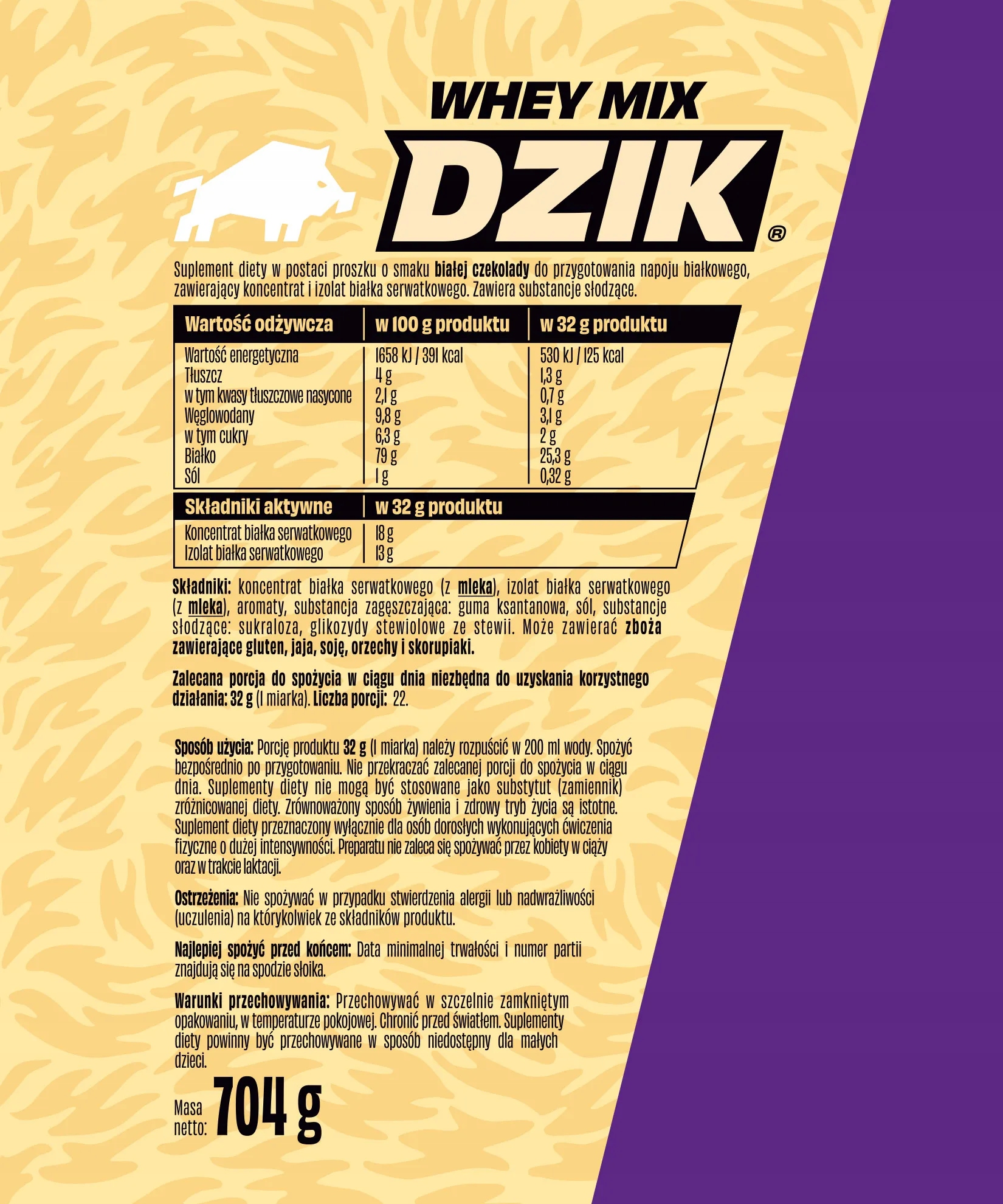 Odżywka białkowa WPC&WPI WHEY MIX DZIK 704g smak BIAŁA CZEKOLADA - obrazek 2