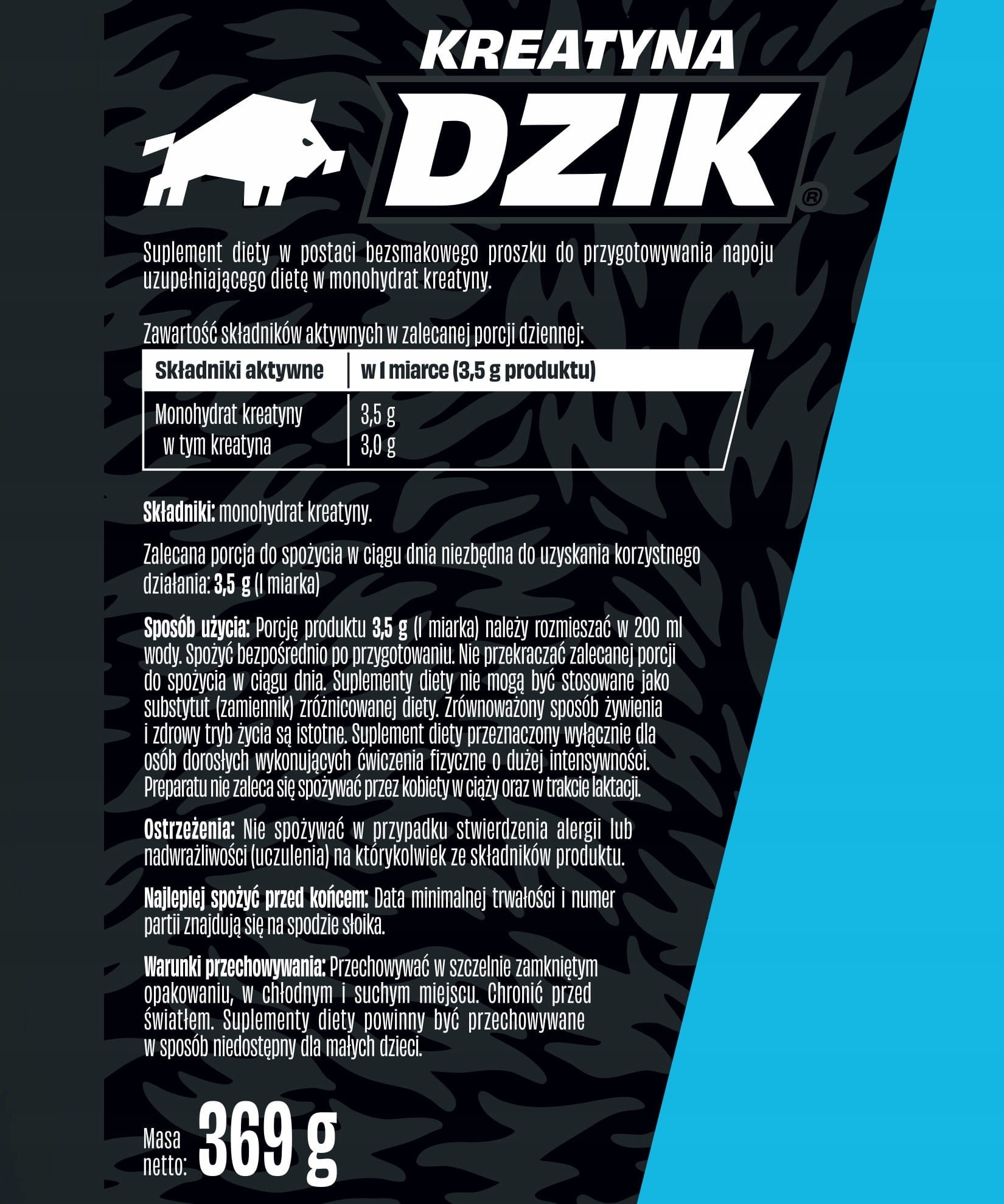 Kreatyna proszek naturalny WK Dzik 369 g - obrazek 2