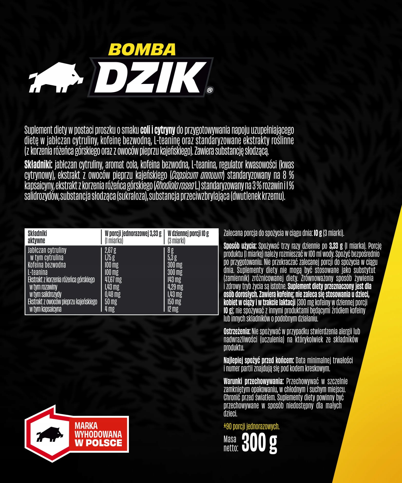 Odżywka przedtreningowa WK Dzik produkt wieloskładnikowy proszek 300 g cola - obrazek 2