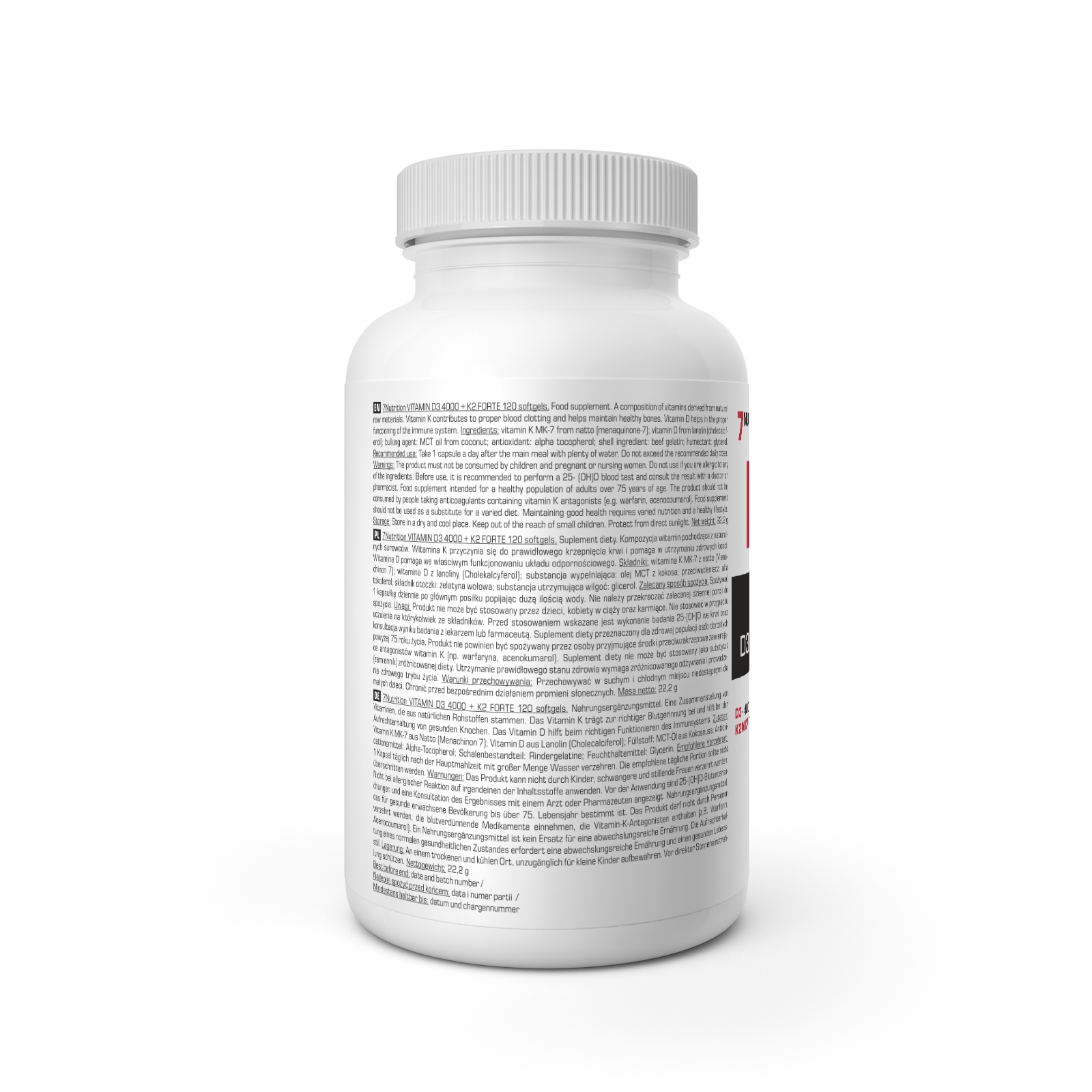 Suplement diety 7Nutrition Vitamin D3 4000 + K2 forte 120 kapsułek - obrazek 3