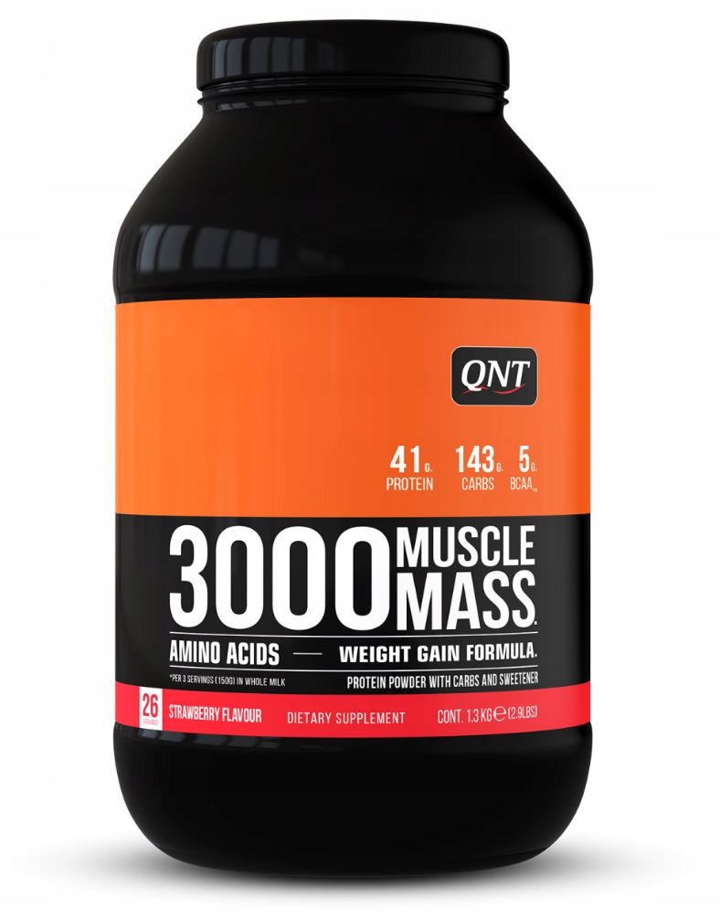 QNT Muscle Mass 3000 Gainer Masa Mięśniowa Przyrost Masy 1,3kg Truskawkowy