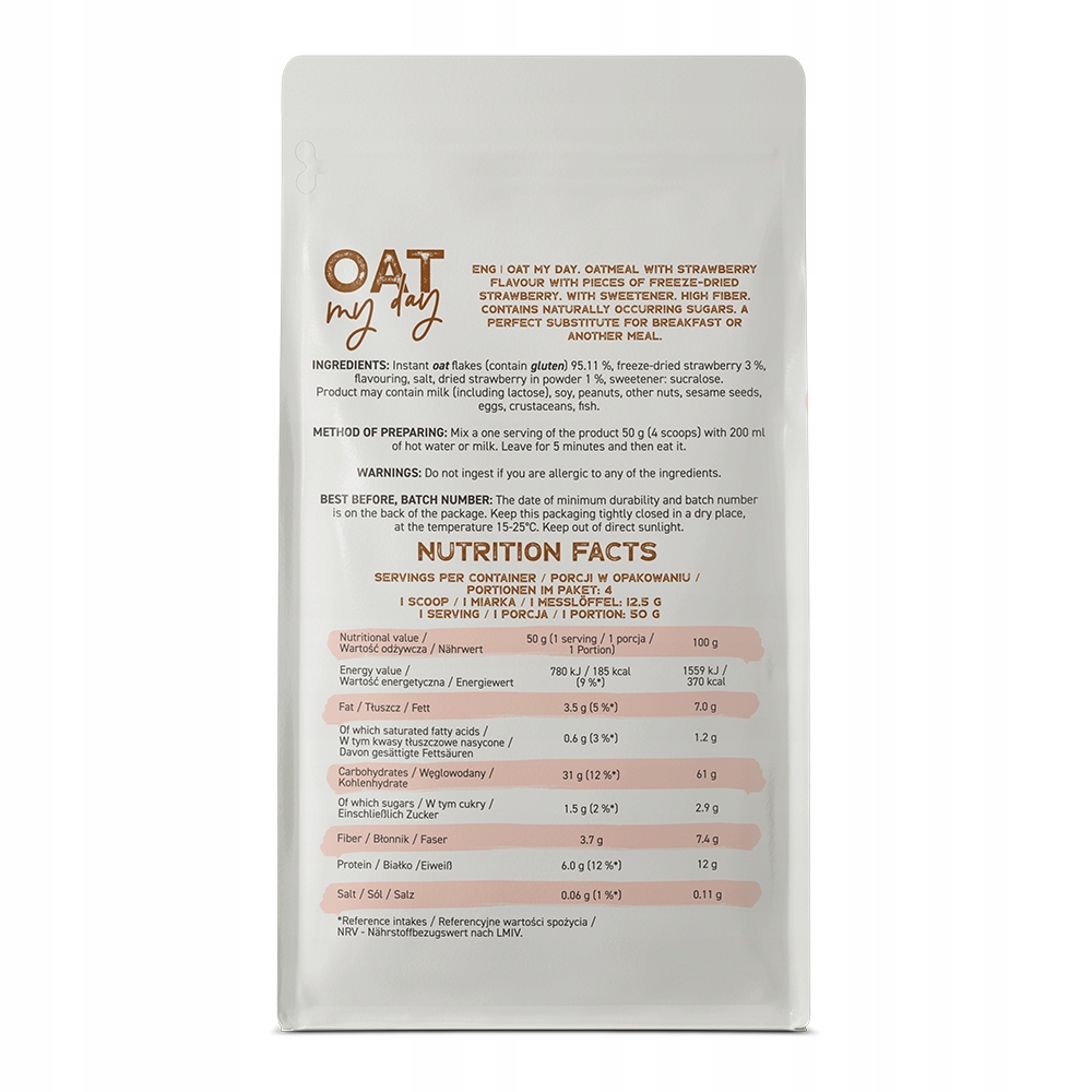 Płatki owsiane OstroVit Oat My Day truskawkowe 200 g - obrazek 2