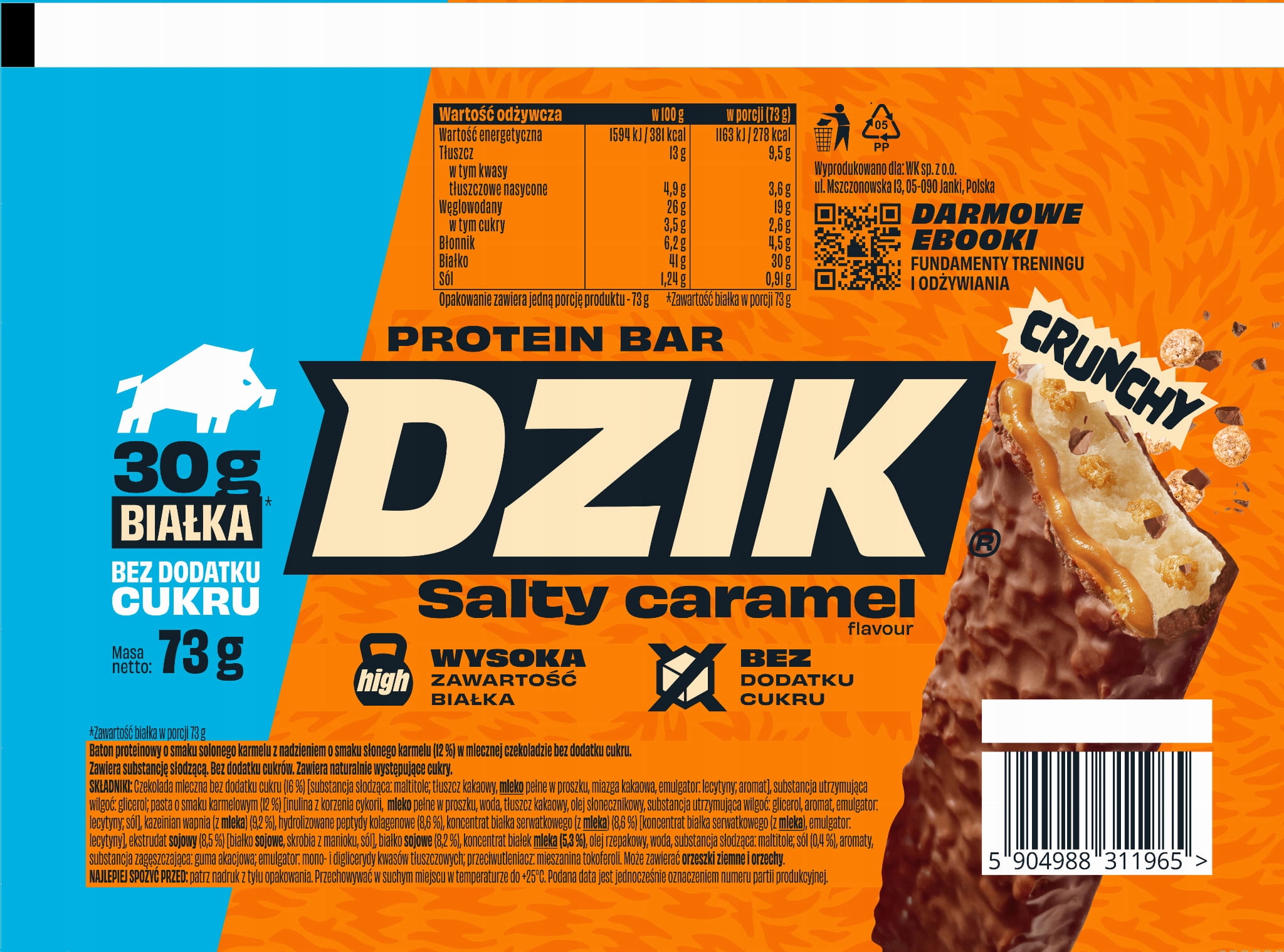DZIK BATON PROTEINOWY SALTY CARAMEL 72 g smak słony karmel - obrazek 2