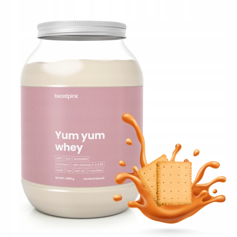 BIAŁKO YUM YUM WHEY ODŻYWKA WPC DLA KOBIET BeastPink 1000g caramel biscuit