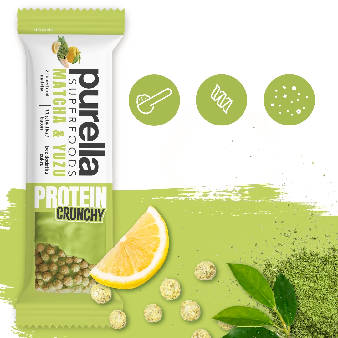 Baton proteinowy Purella Crunchy Matcha &Yuzu bez dod cukru 45g - obrazek 2