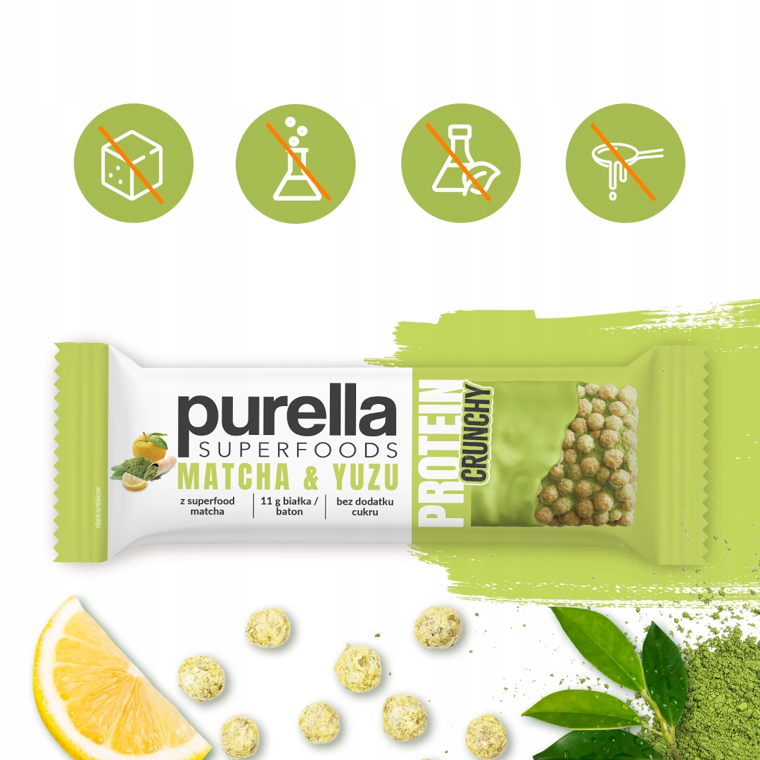 Baton proteinowy Purella Crunchy Matcha &Yuzu bez dod cukru 45g - obrazek 3