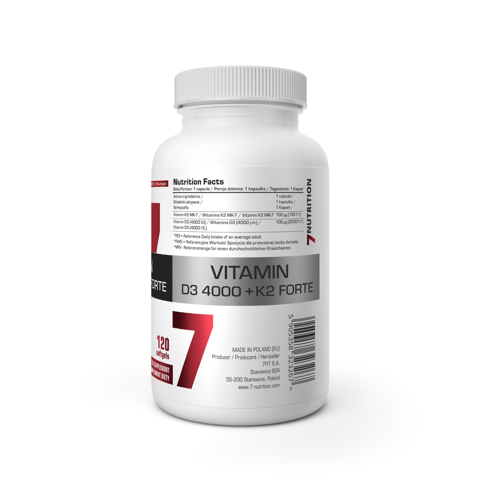 Suplement diety 7Nutrition Vitamin D3 4000 + K2 forte 120 kapsułek - obrazek 2