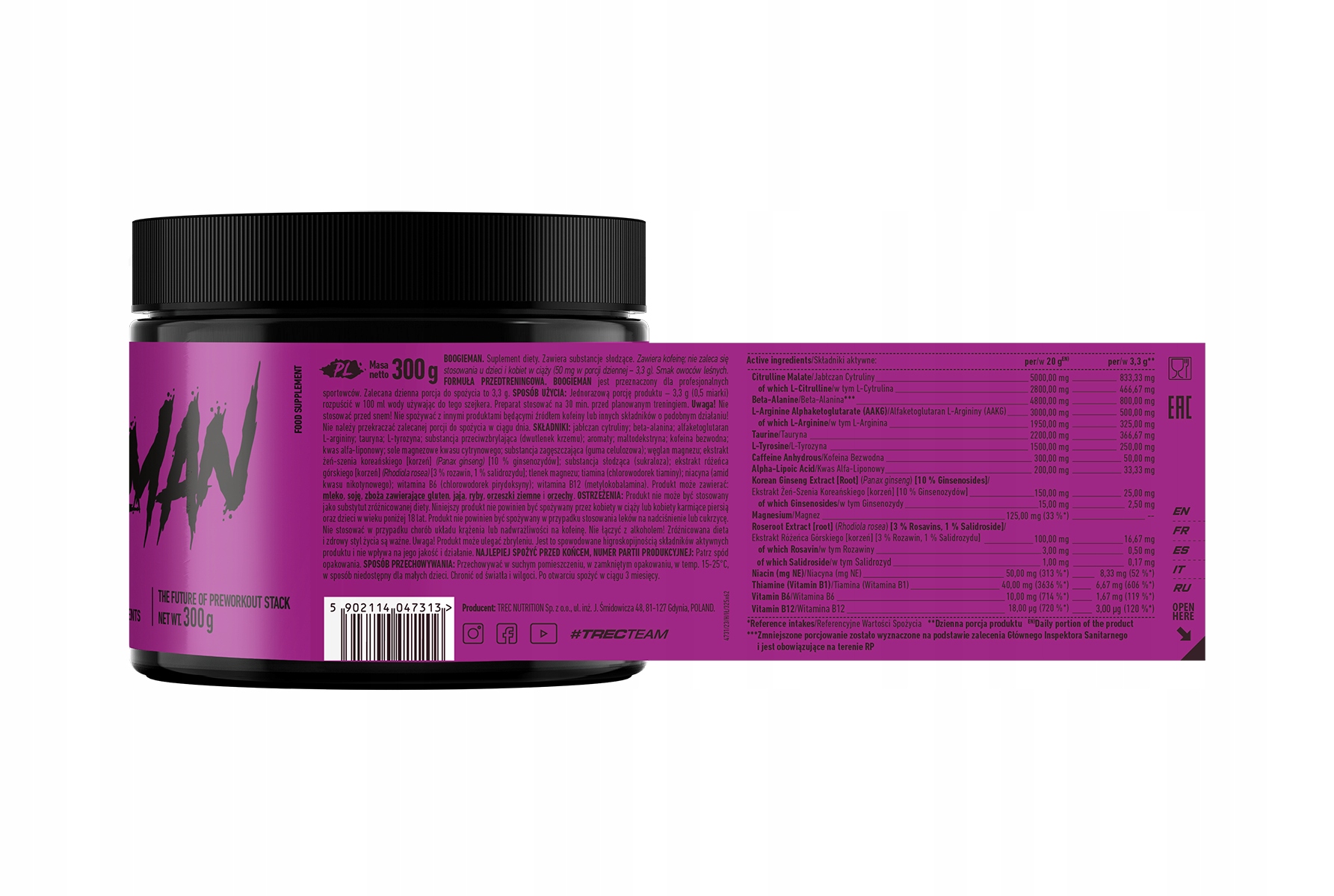 Odżywka przedtreningowa Trec Nutrition owoce leśne 300 g bez aspartamu - obrazek 3