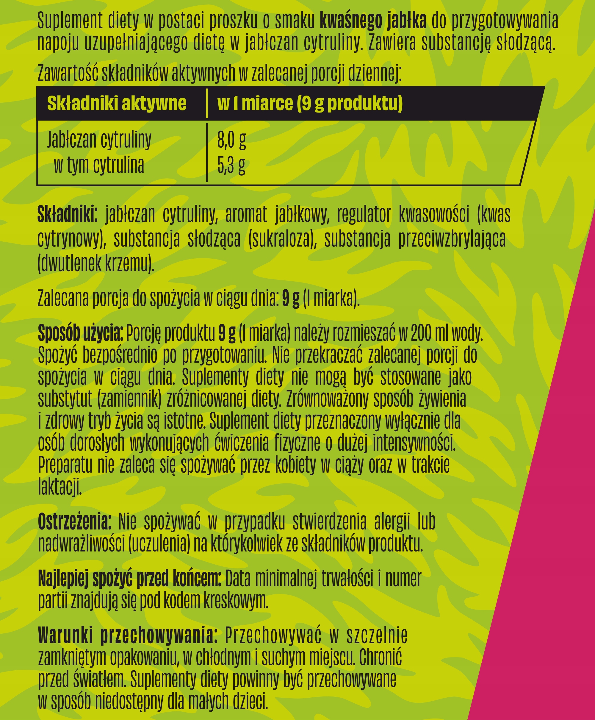 Cytrulina WK Dzik Sour Apple jabłczan cytruliny kwaśne jabłko 540g - obrazek 4