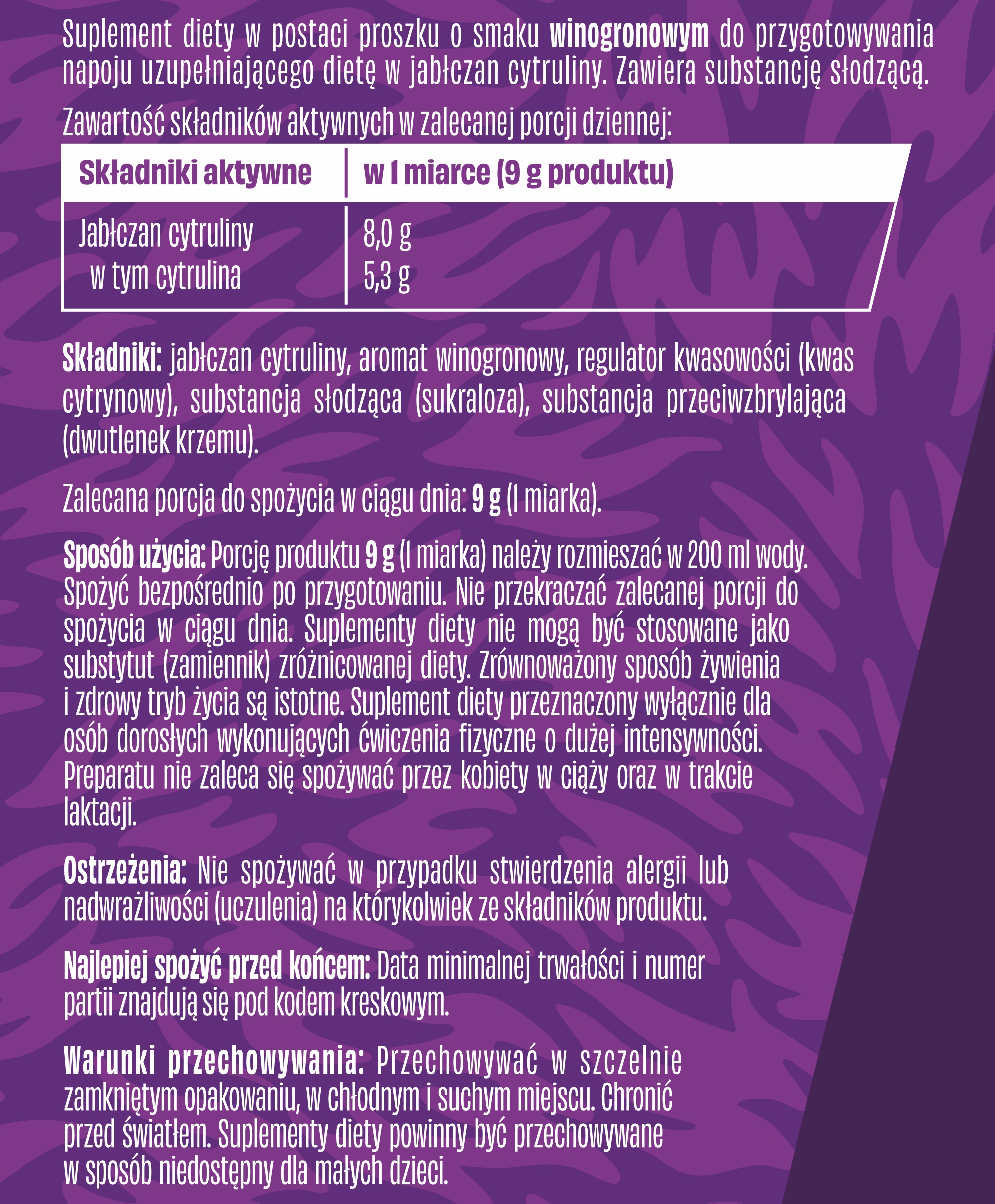 Odżywka przedtreningowa WK Dzik cytrulina winogrono proszek 540 g - obrazek 4