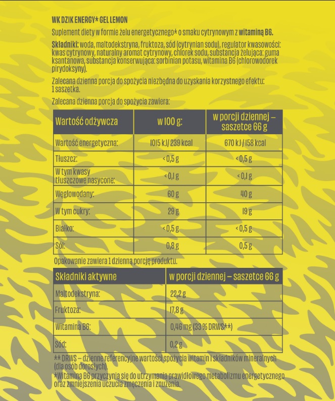 Żel energetyczny DZIK CYTRYNOWY 66g 158kcal - WK DZIK ENERGY GEL LEMON - obrazek 4