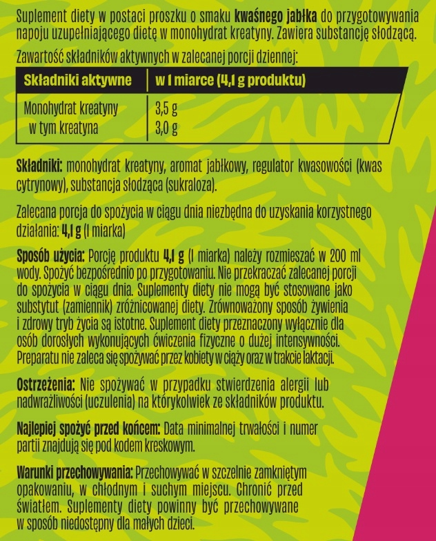 Kreatyna proszek kwaśne jabłko WK Dzik 369 g - obrazek 2