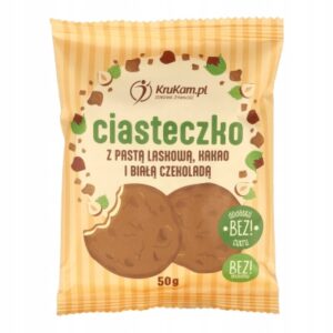 KruKam Ciasteczko z pastą laskową, kakao i białą czekoladą 50g