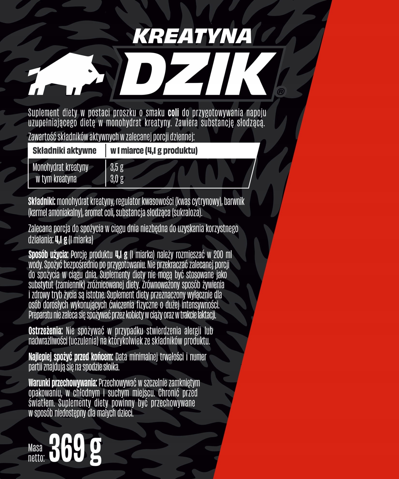 Kreatyna proszek cola WK Dzik 369 g - obrazek 2