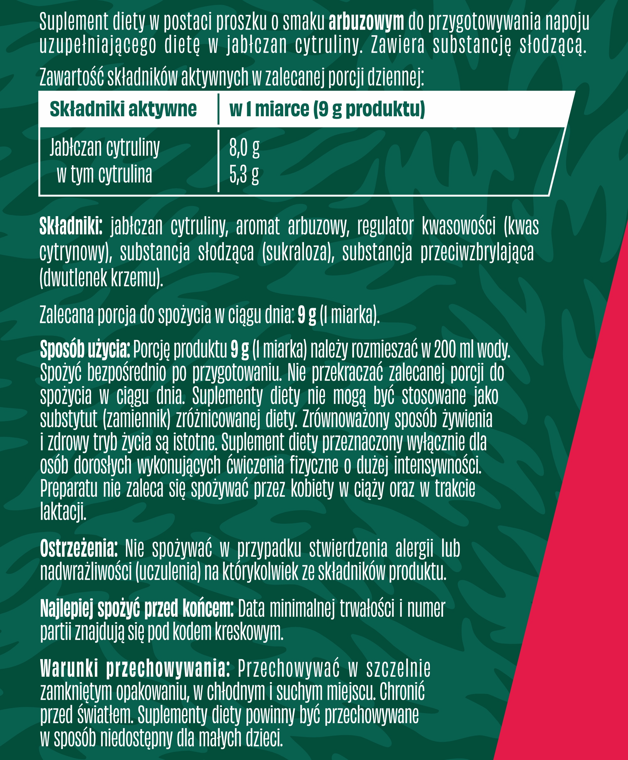 Odżywka przedtreningowa WK Dzik cytrulina proszek 540 g arbuz - obrazek 4
