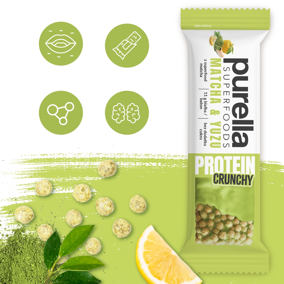 Baton proteinowy Purella Crunchy Matcha &Yuzu bez dod cukru 45g - obrazek 4