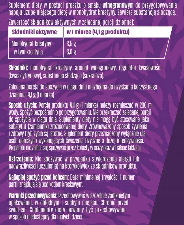 Kreatyna proszek winogronowy WK Dzik 369 g - obrazek 2